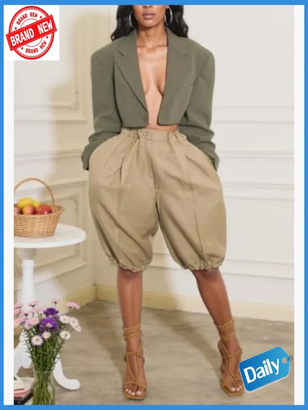 Women's Wide Leg Bloomer Shorts Baggy High Waisted Bermuda Lantern Balloon